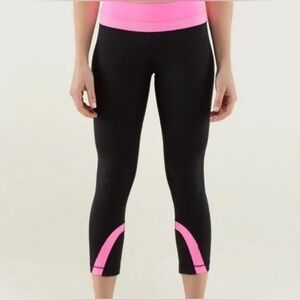 Lululemon Run Inspire Crop Black with Pink Accent Leggings